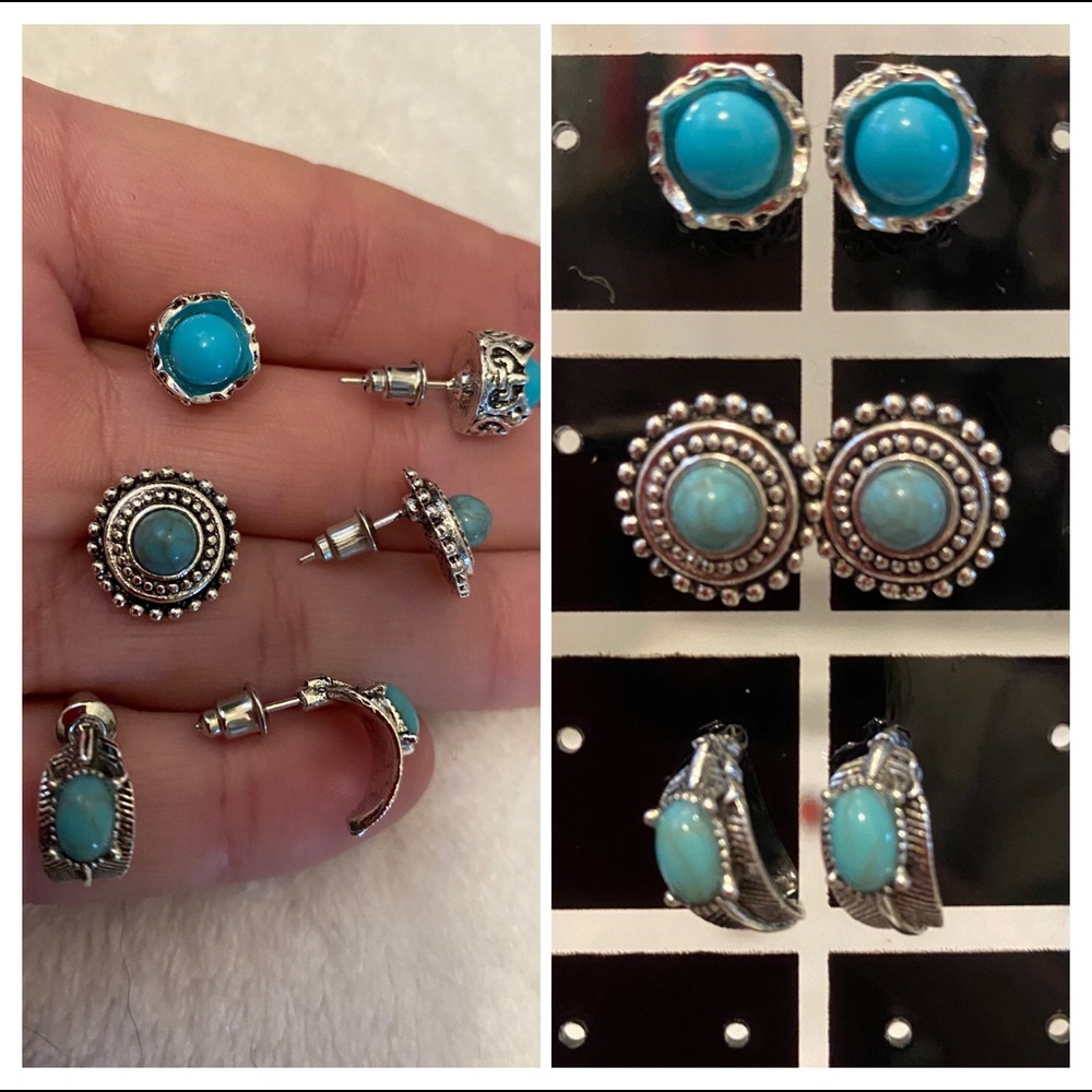 3/$15 🌟 🆕3 pair NWT Dainty Turquoise Stainless Steel Post